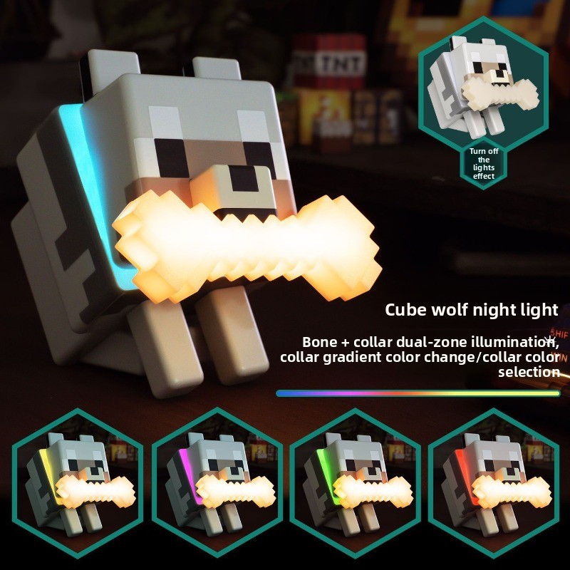 Gaming Accessories Minecraft - Mainan Lampu LED Serigala Anjing, Figur