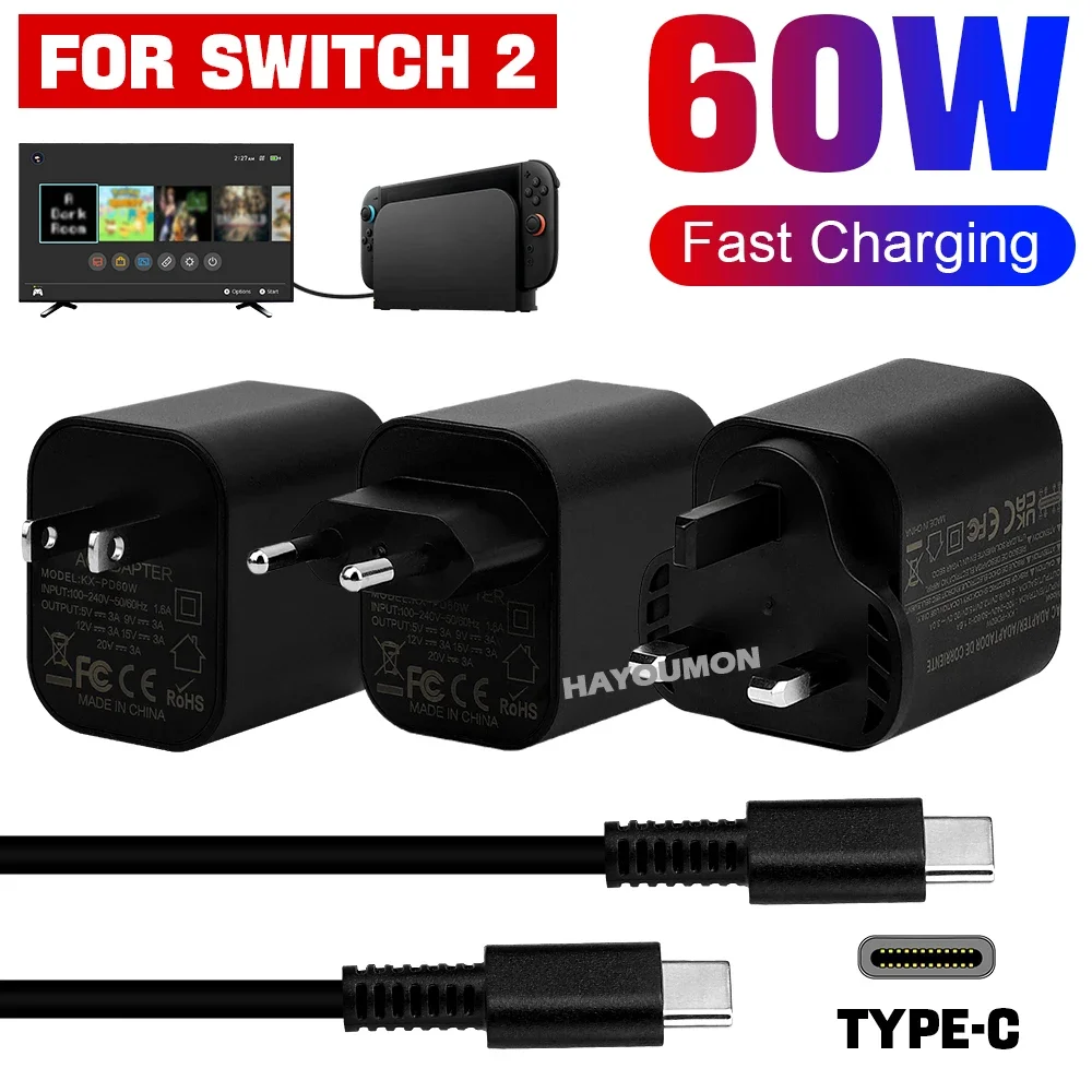 Adaptor AC Tipe-C 60W UK US EU - Gaming Accessories Wall Mount ulasan dan harga